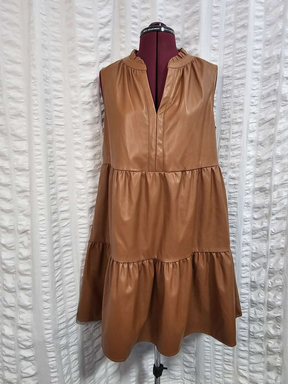 Sleeveless Tiered Vegan Leather A-line Romantic Minimalistic Chic Bold Dress